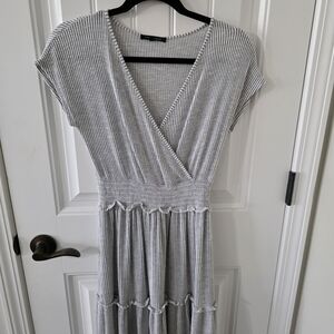 Striped Gray V-Neck Dress